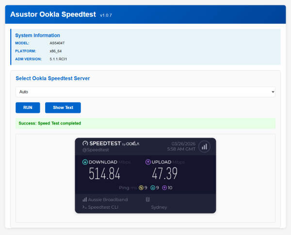 Ookla Speedtest asustor NAS App